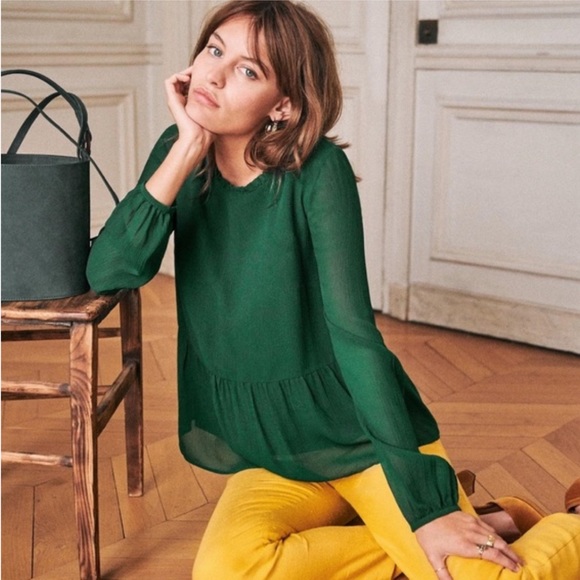 Sezane Tops - Sezane Sabina Blouse in Emerald Green Size 40 Large